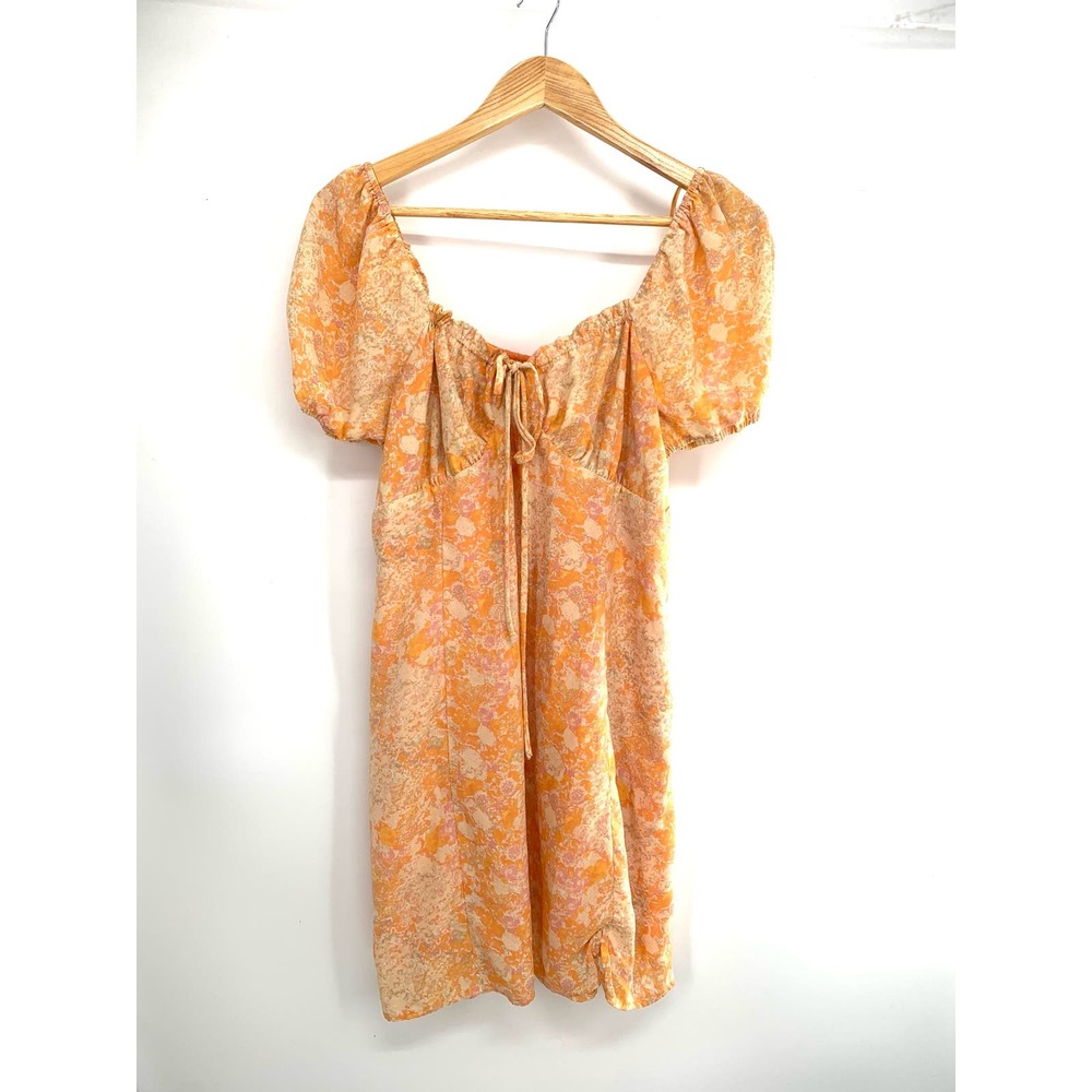 BP Ditsy Floral Tie Front Minidress In Yellow Crosshatch Meadow Orange XL